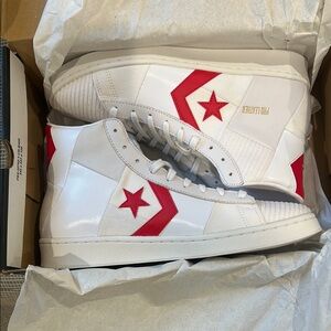 Size 10 (Men’s) Converse Pro Leather Hi White and University Red Sneakers